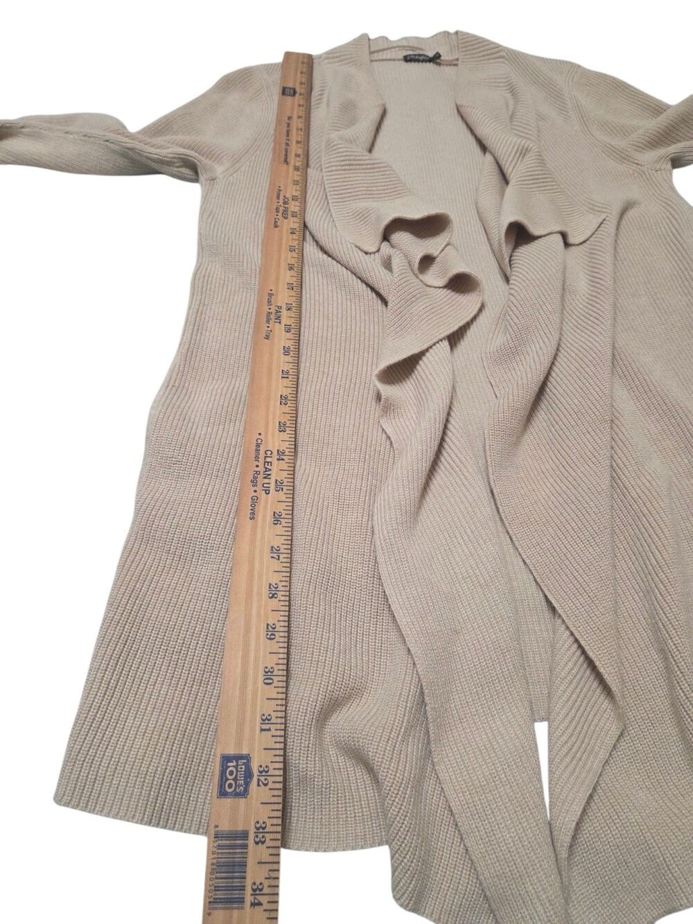 J. McLaughlin Open Front Waterfall Cardigan Pockets Tan M 5% Cashmere U5 - Picture 7 of 11